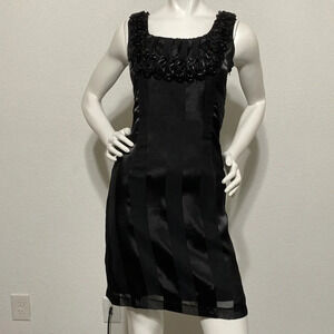 Wanko Black Satin Striped Square Neck Sheath Dress - Size S